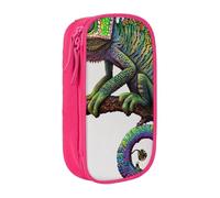 bnmklda Chameleon Listen Music Print Printed Large - Capacity Double - Layer Pencil Case Pink - Large Capacity Pen Case for School & Office Supplies