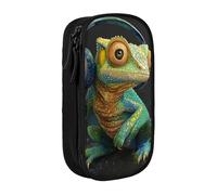 bnmklda Chameleon Listen Music Printed Large - Capacity Double - Layer Pencil Case Black - Large Capacity Pen Case for School & Office Supplies