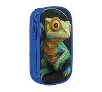 bnmklda Chameleon Listen Music Printed Large - Capacity Double - Layer Pencil Case Blue - Large Capacity Pen Case for School & Office Supplies