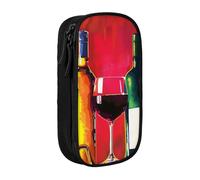 bnmklda Cocktail Glasses and Wine Bottles Printed Large - Capacity Double - Layer Pencil Case Black - Large Capacity Pen Case for School & Office Supplies