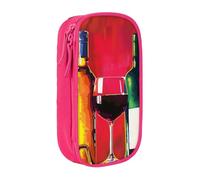 bnmklda Cocktail Glasses and Wine Bottles Printed Large - Capacity Double - Layer Pencil Case Pink - Large Capacity Pen Case for School & Office Supplies