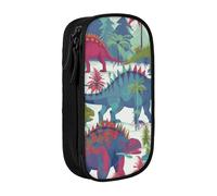 bnmklda Colorful Dinosaurs Printed Large - Capacity Double - Layer Pencil Case Black - Large Capacity Pen Case for School & Office Supplies