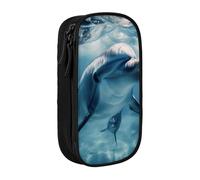 bnmklda Cute Dolphins Printed Large - Capacity Double - Layer Pencil Case Black - Large Capacity Pen Case for School & Office Supplies
