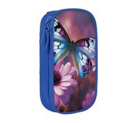 bnmklda Flower Butterfly Printed Large - Capacity Double - Layer Pencil Case Blue - Large Capacity Pen Case for School & Office Supplies