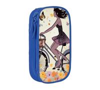 bnmklda Girl Bike Butterfly Printed Large - Capacity Double - Layer Pencil Case Blue - Large Capacity Pen Case for School & Office Supplies