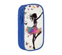 bnmklda Girl Dance Butterfly Printed Large - Capacity Double - Layer Pencil Case Blue - Large Capacity Pen Case for School & Office Supplies