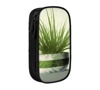 bnmklda Grass Pot Leaf Printed Large - Capacity Double - Layer Pencil Case Black - Large Capacity Pen Case for School & Office Supplies