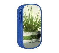 bnmklda Grass Pot Leaf Printed Large - Capacity Double - Layer Pencil Case Blue - Large Capacity Pen Case for School & Office Supplies