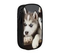 bnmklda Husky Puppies Dogs Printed Large - Capacity Double - Layer Pencil Case Black - Large Capacity Pen Case for School & Office Supplies