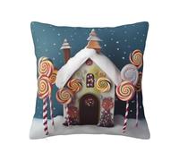 bnmklda Lollipops Christmas Trees Cottage Printed Double - sided Plush Pillow Cover - Soft Polyester Square pillow for Sofa, Bedroom, Living Room & Home Decor 66x66cm