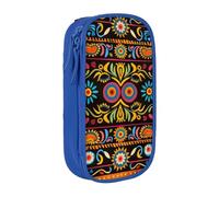 bnmklda Mexican Folk Art Boho Printed Large - Capacity Double - Layer Pencil Case Blue - Large Capacity Pen Case for School & Office Supplies