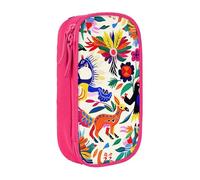 bnmklda Mexican Otomi Animals Printed Large - Capacity Double - Layer Pencil Case Pink - Large Capacity Pen Case for School & Office Supplies