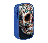 bnmklda Mexican Skull Printed Large - Capacity Double - Layer Pencil Case Blue - Large Capacity Pen Case for School & Office Supplies