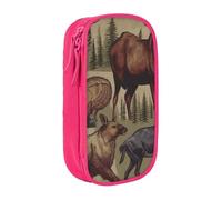 bnmklda Moose Bear Deer Printed Large - Capacity Double - Layer Pencil Case Pink - Large Capacity Pen Case for School & Office Supplies