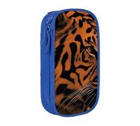 bnmklda Orange Tiger Leopard Printed Large - Capacity Double - Layer Pencil Case Blue - Large Capacity Pen Case for School & Office Supplies