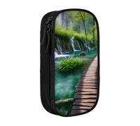 bnmklda Plitvice Lakes National Park Printed Large - Capacity Double - Layer Pencil Case Black - Large Capacity Pen Case for School & Office Supplies
