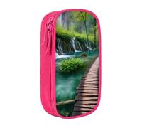 bnmklda Plitvice Lakes National Park Printed Large - Capacity Double - Layer Pencil Case Pink - Large Capacity Pen Case for School & Office Supplies