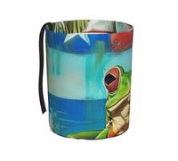 bnmklda Puerto Rico Flag Frog Palm Trees Printed Car Trash Can - Water-Resistant Oxford Fabric Cylinder Car Trash Bin for All Vehicle Types & Journeys