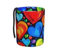 bnmklda Rainbow Hearts Printed Car Trash Can - Water-Resistant Oxford Fabric Cylinder Car Trash Bin for All Vehicle Types & Journeys