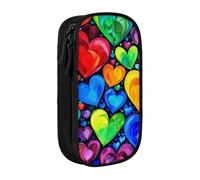 bnmklda Rainbow Hearts Printed Large - Capacity Double - Layer Pencil Case Black - Large Capacity Pen Case for School & Office Supplies