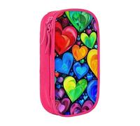 bnmklda Rainbow Hearts Printed Large - Capacity Double - Layer Pencil Case Pink - Large Capacity Pen Case for School & Office Supplies