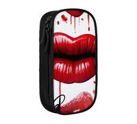 bnmklda Red Heart Lips and Love Printed Large - Capacity Double - Layer Pencil Case Black - Large Capacity Pen Case for School & Office Supplies