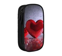 bnmklda Red Hearts Printed Large - Capacity Double - Layer Pencil Case Black - Large Capacity Pen Case for School & Office Supplies