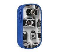 bnmklda Retro Cool Camera Collection Printed Large - Capacity Double - Layer Pencil Case Blue - Large Capacity Pen Case for School & Office Supplies
