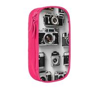 bnmklda Retro Cool Camera Collection Printed Large - Capacity Double - Layer Pencil Case Pink - Large Capacity Pen Case for School & Office Supplies