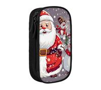 bnmklda Santa Claus Snowman Printed Large - Capacity Double - Layer Pencil Case Black - Large Capacity Pen Case for School & Office Supplies