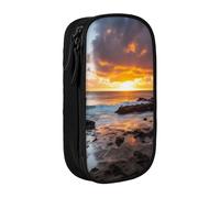 bnmklda Sunset Clouds Coast Hawaii Printed Large - Capacity Double - Layer Pencil Case Black - Large Capacity Pen Case for School & Office Supplies