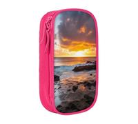bnmklda Sunset Clouds Coast Hawaii Printed Large - Capacity Double - Layer Pencil Case Pink - Large Capacity Pen Case for School & Office Supplies