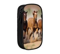 bnmklda Three Running Horses Printed Large - Capacity Double - Layer Pencil Case Black - Large Capacity Pen Case for School & Office Supplies