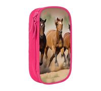 bnmklda Three Running Horses Printed Large - Capacity Double - Layer Pencil Case Pink - Large Capacity Pen Case for School & Office Supplies