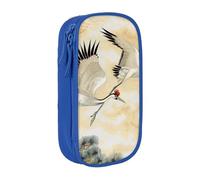 bnmklda Two Japanese Cranes Flying Traditional Painting Printed Large - Capacity Double - Layer Pencil Case Blue - Large Capacity Pen Case for School & Office Supplies