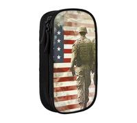 bnmklda US Military Soldiers Patriotic Memorial Day Printed Large - Capacity Double - Layer Pencil Case Black - Large Capacity Pen Case for School & Office Supplies