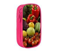 bnmklda Variety Fresh Vegetables Fruits Printed Large - Capacity Double - Layer Pencil Case Pink - Large Capacity Pen Case for School & Office Supplies