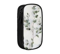 bnmklda White Natural Greenery Twig Printed Large - Capacity Double - Layer Pencil Case Black - Large Capacity Pen Case for School & Office Supplies