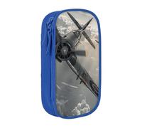 bnmklda World War 2 Aircraft Airplane Printed Large - Capacity Double - Layer Pencil Case Blue - Large Capacity Pen Case for School & Office Supplies