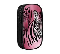 bnmklda Zebra Tiger Leopard Pink Printed Large - Capacity Double - Layer Pencil Case Black - Large Capacity Pen Case for School & Office Supplies