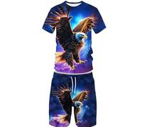BNMKYTWASJP Mens 3D Owl Summer Track Suits 2 Piece Shorts Sets Short Sleeve Sweatsuit Outfits (Mens4,L)