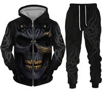 BNMKYTWASJP Men's Halloween Training Suit Jogging Suit 3D Skull Pattern Hoodie and Pants Hooded Sweater Two-Piece Set (Halloween1,XL)