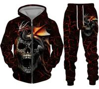 BNMKYTWASJP Men's Halloween Training Suit Jogging Suit 3D Skull Pattern Hoodie and Pants Hooded Sweater Two-Piece Set (Halloween6,L)