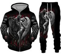 BNMKYTWASJP Men's Halloween Training Suit Jogging Suit 3D Skull Pattern Hoodie and Pants Hooded Sweater Two-Piece Set (Halloween3,XL)