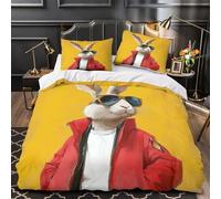 BNMQWERTYUI Rabbit in shades 3D Print Duvet Insert Cover 3-Piece Microfiber Lightweight Breathable Cartoon animal Comforter Cover 2 Pillowcases Hidden Zipper Bed Set Girls Bedroom Double（200x200cm）