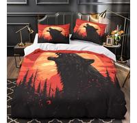 BNMQWERTYUI Wolf howling 3D Print Comforter Cover 3pcs 100% Microfibre Stain-Resistant Wild forest Duvet Insert Cover 2 Pillow Shams Zippered Closure Bed Linen Adults & Families Single (135x200cm)