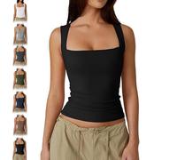 BnMvF Women's Square Neck Tank Top - Snatched Slim Fit Sleeveless Shirt, Double-Layered Stretchy Summer Top