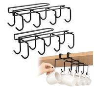 Bnnrjia 2 Pcs Mug Holders for Kitchen, Mug Hooks Under Shelf, Cup Holder Under Cabinet with 8 Hooks Each, Black Cup Holder Kitchen Cupboard Organiser Cabinets, for Cups Mugs Drying Hanging