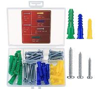 Bnnrjia 70 Pcs Screws and Wall Plugs, Plasterboard Masonry Ribbed Plugs with Pan Head Self Tapping Drilling Screws, Brick Concrete Fixings Anchors, for Drywall Hanging, 13.5 x 8.7 x 2.3 (T-010)
