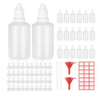 Bnnrjia Pack of 20 50ml Dropper Bottles with Lid for Essential Oils, Solvents, Oils, Essences, Saline, etc. - Leak-proof, Reusable PP Material, Red Funnel & 3mm Pipette Included